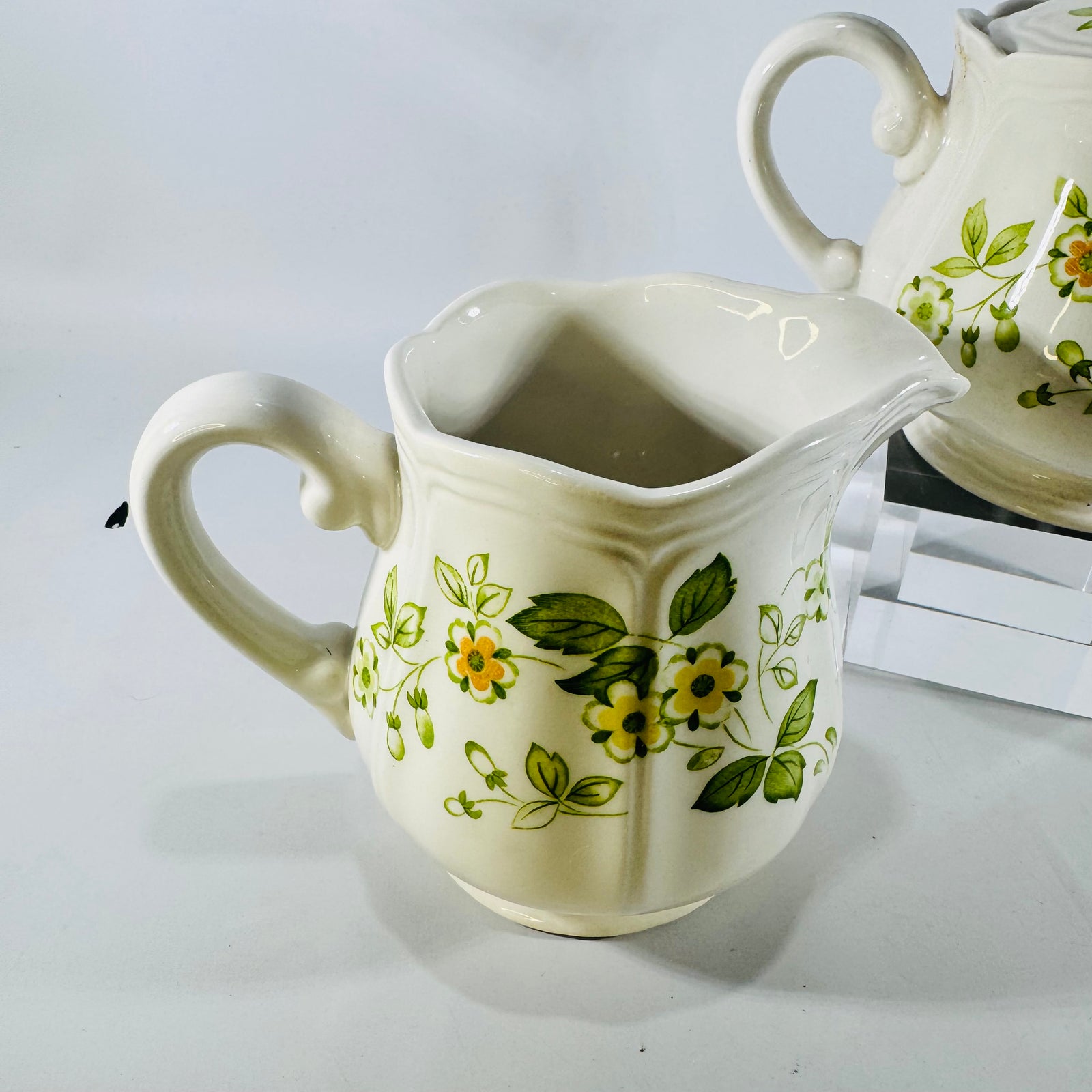 Petite Flora 4009 Ironstone Creamer Sugar Bowl Set 1970s Japan