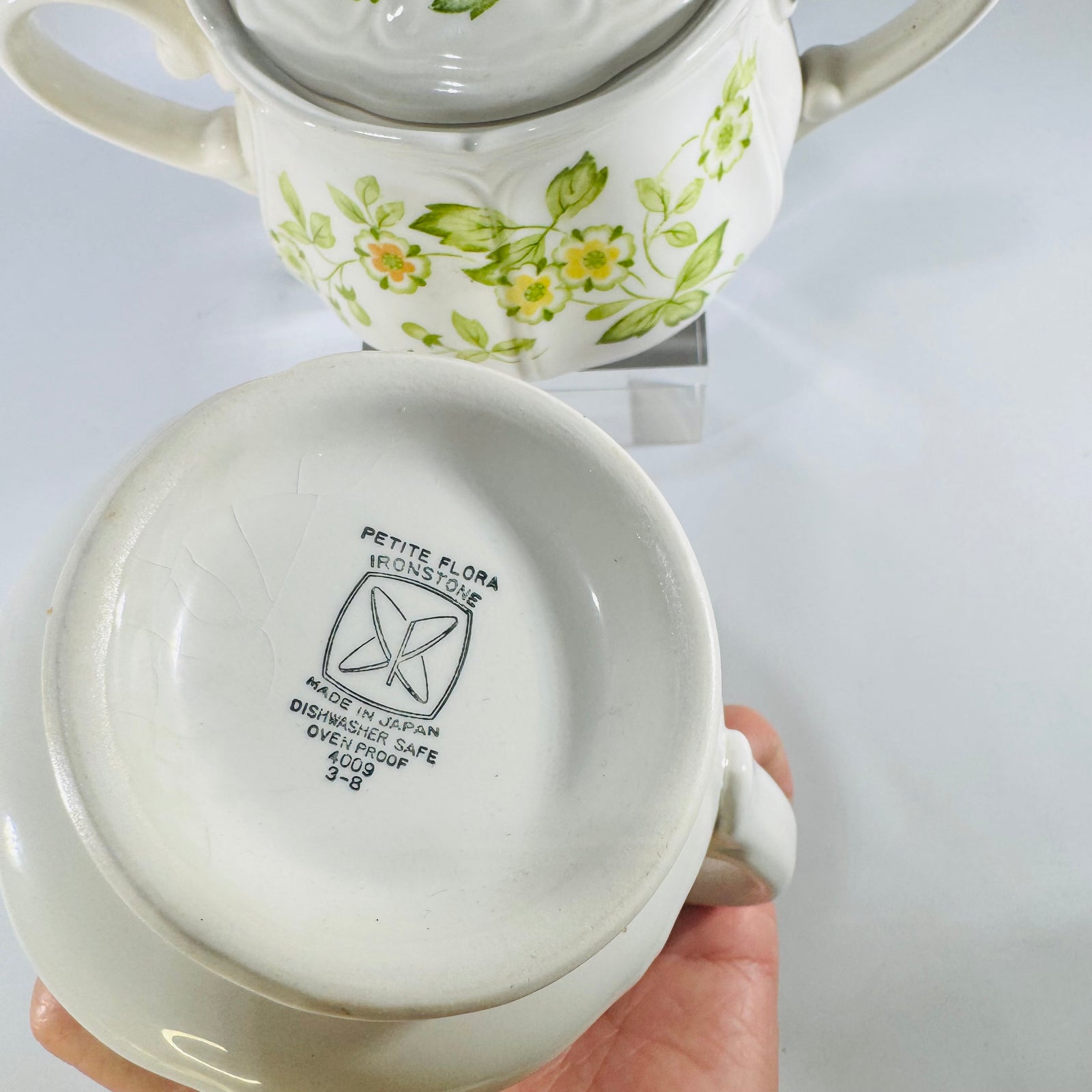 Petite Flora 4009 Ironstone Creamer Sugar Bowl Set 1970s Japan