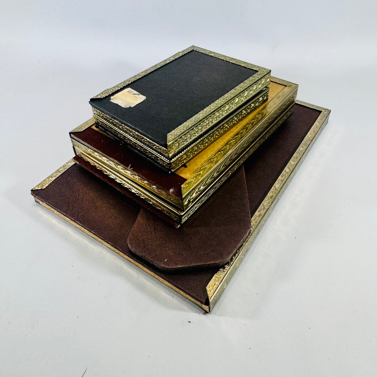 Vintage Gold Tone Picture Frame Set of 3 Bifold Easel Back