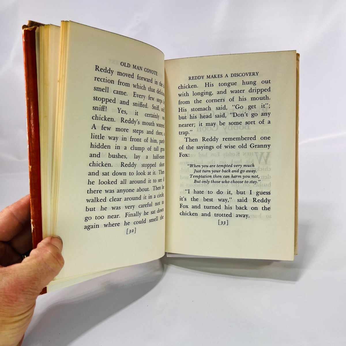 Text pages from Reddy Makes a Discovery, The Adventures of Old Man Coyote