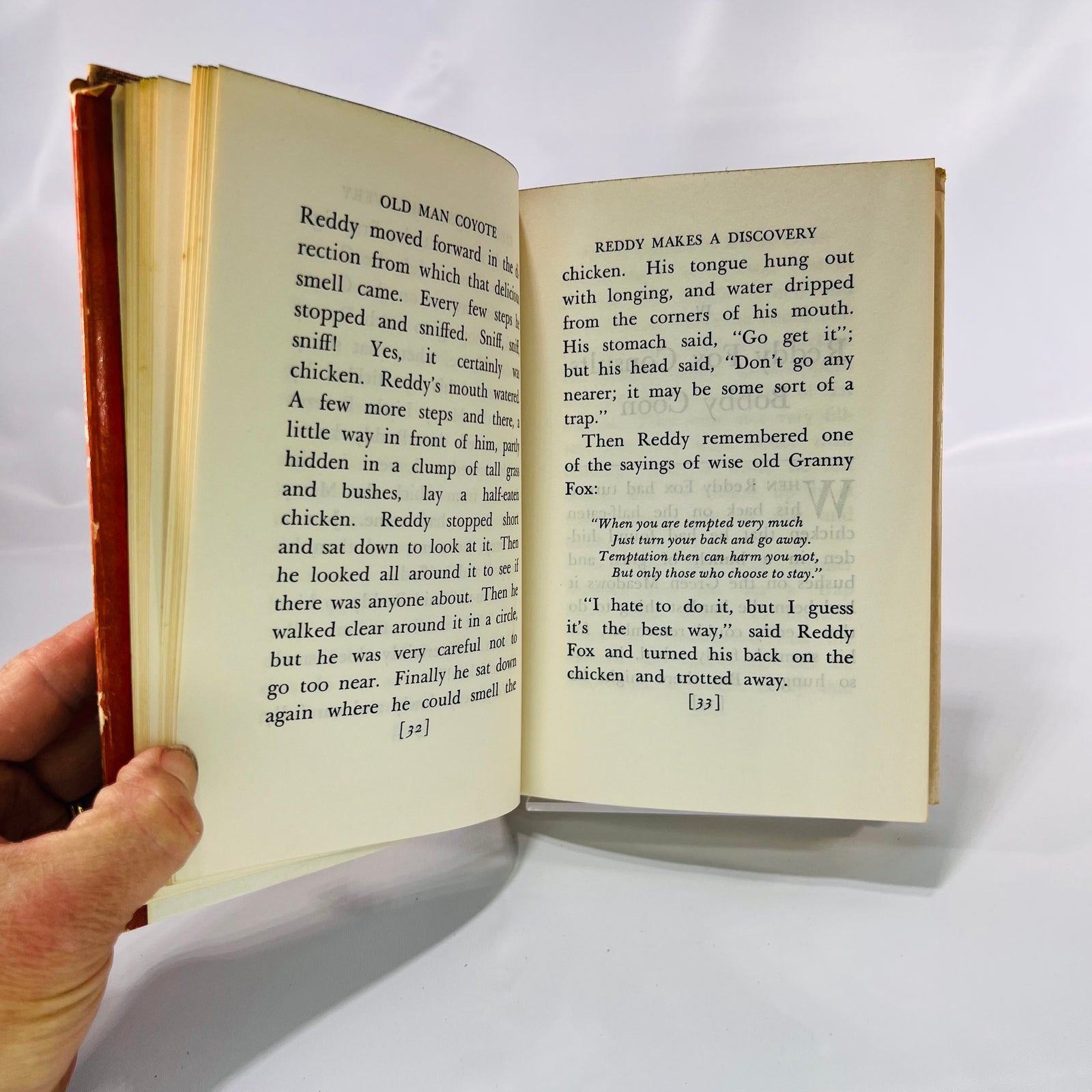 Text pages from Reddy Makes a Discovery, The Adventures of Old Man Coyote