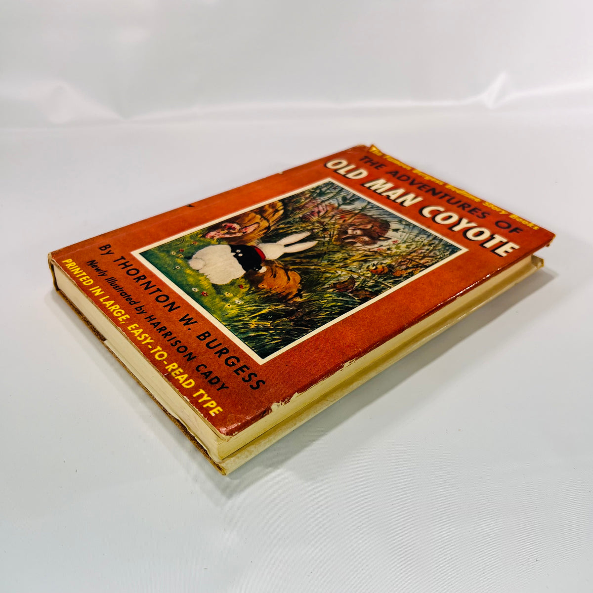 The Adventures of Old Man Coyote lying flat, showing the jacket and page edges