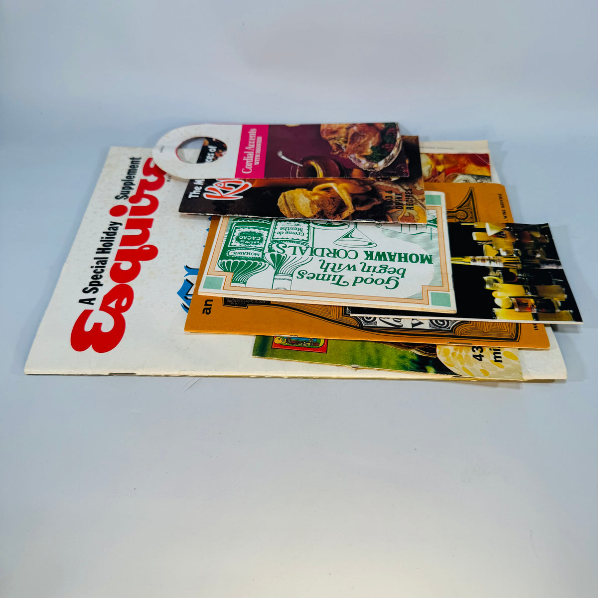 Vintage Cocktail Recipe Ephemera Bundle — Esquire Cheers! Supplement + Kahlúa, Galliano, Wine & Cordial Booklets (1966–1981) — Editors of Esquire and assorted makers | Retro bar paper lot, Cocktail & Wine Ephemera