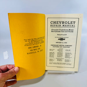 1932 Chevrolet Confederate Repair Manual Series B and N Reprint