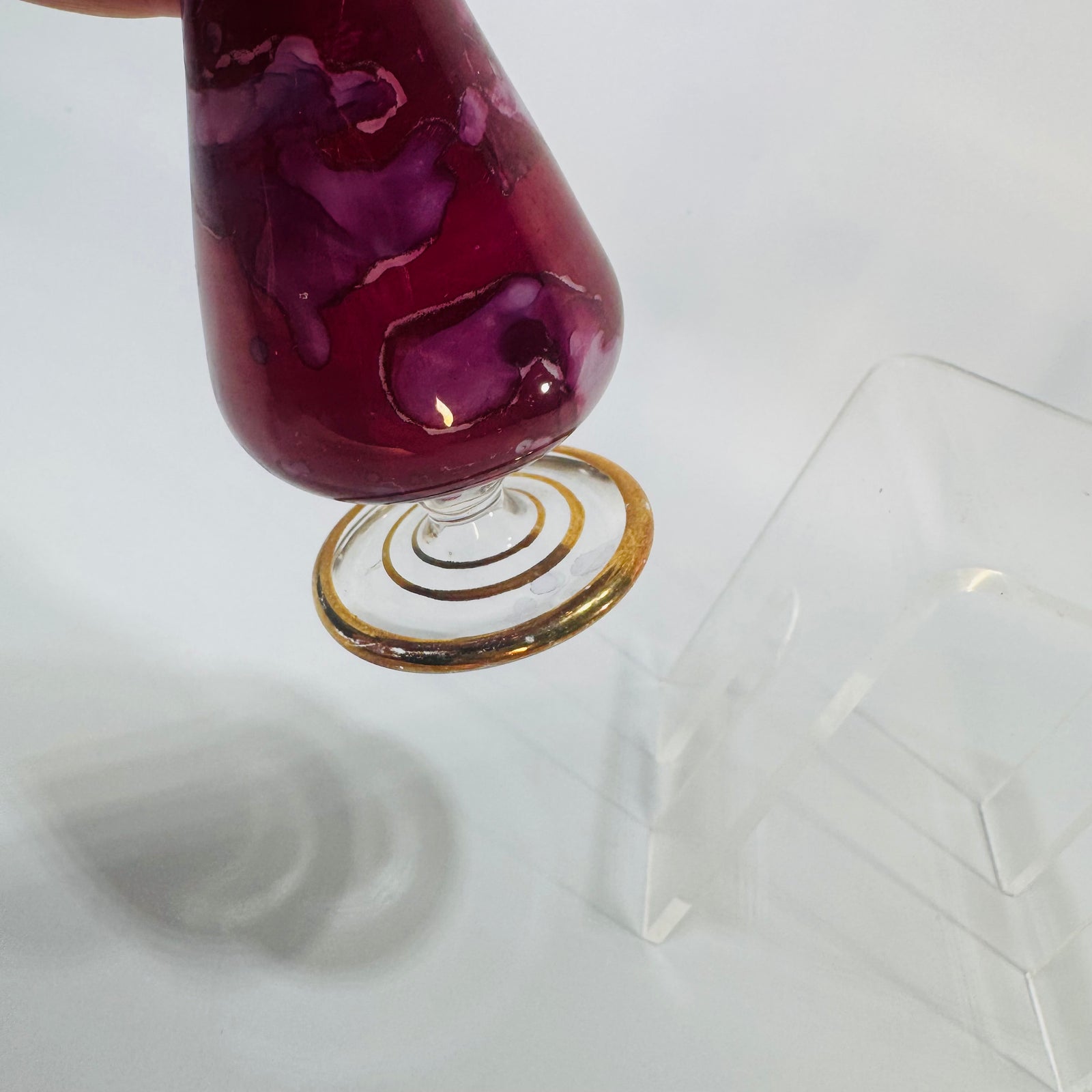 Vintage Purple Hand Blown Perfume Bottle Glass Dauber Gold Trim 7 Inch Egyptian Style Vanity Bottle