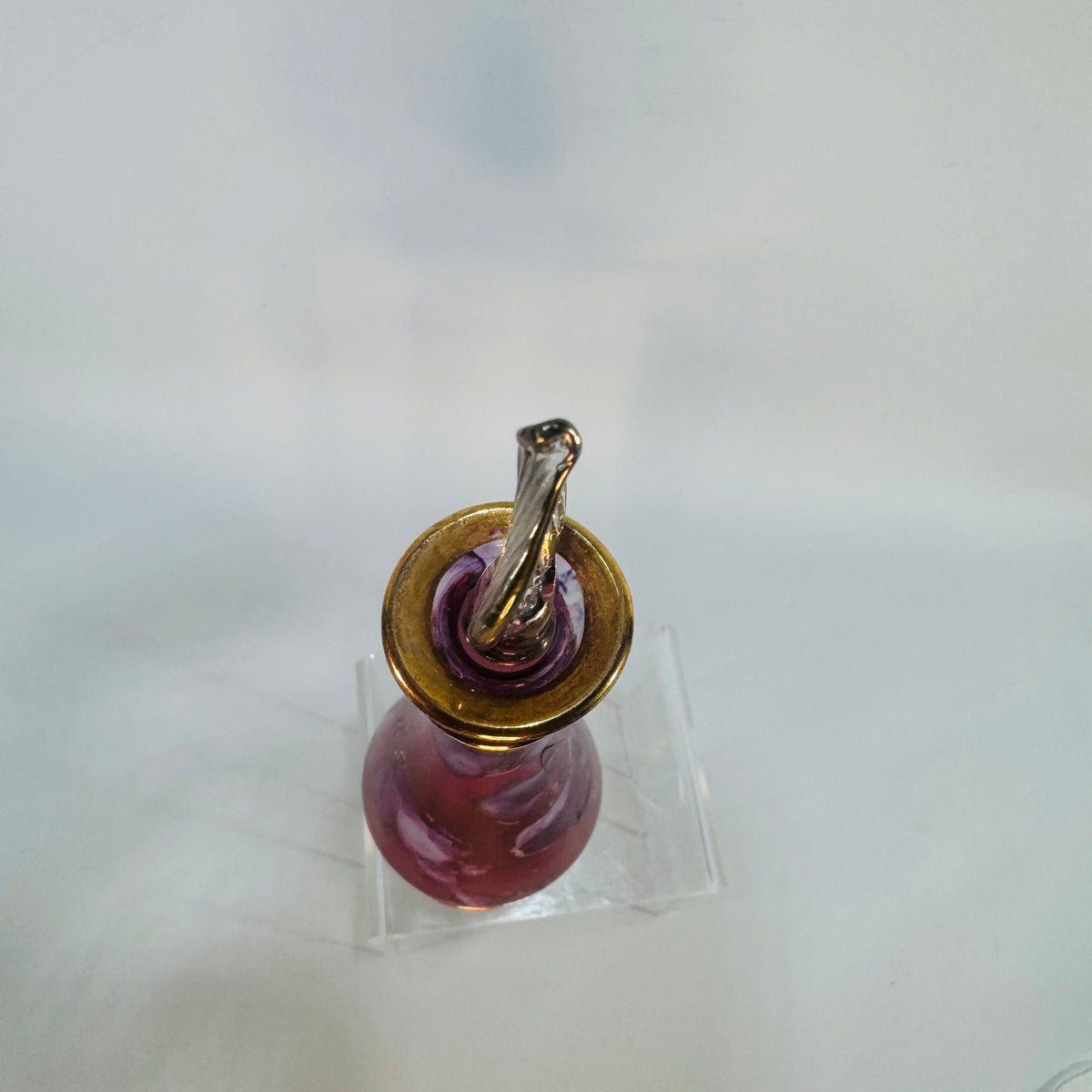 Vintage Purple Hand Blown Perfume Bottle Glass Dauber Gold Trim 7 Inch Egyptian Style Vanity Bottle