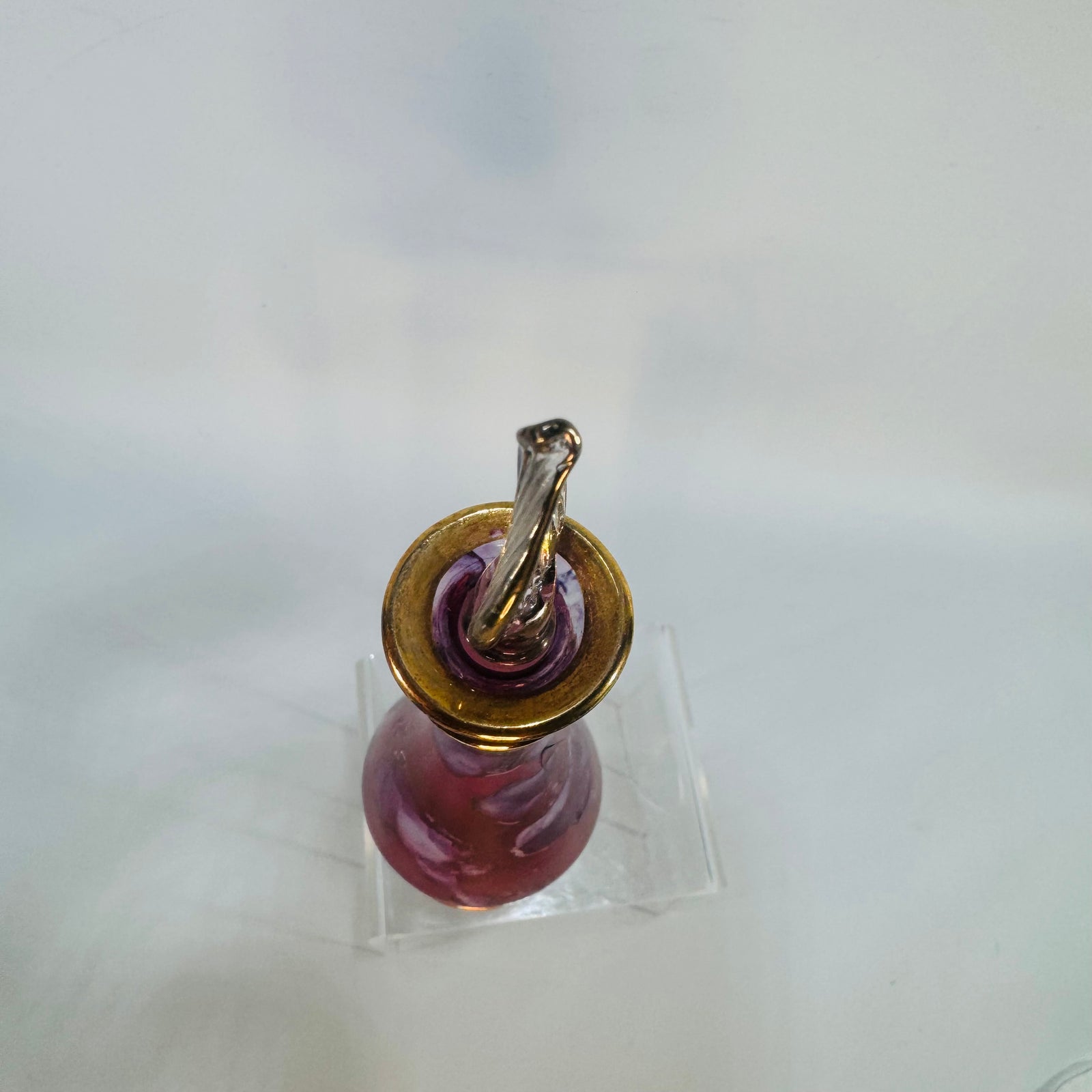 Vintage Purple Hand Blown Perfume Bottle Glass Dauber Gold Trim 7 Inch Egyptian Style Vanity Bottle