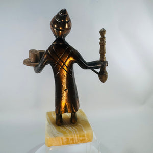 Vintage Bronze Pewter Merchant Sculpture on Marble Base Middle Eastern Tea Seller Figure 1950s