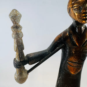 Vintage Bronze Pewter Merchant Sculpture on Marble Base Middle Eastern Tea Seller Figure 1950s