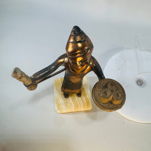 Vintage Bronze Pewter Merchant Sculpture on Marble Base Middle Eastern Tea Seller Figure 1950s