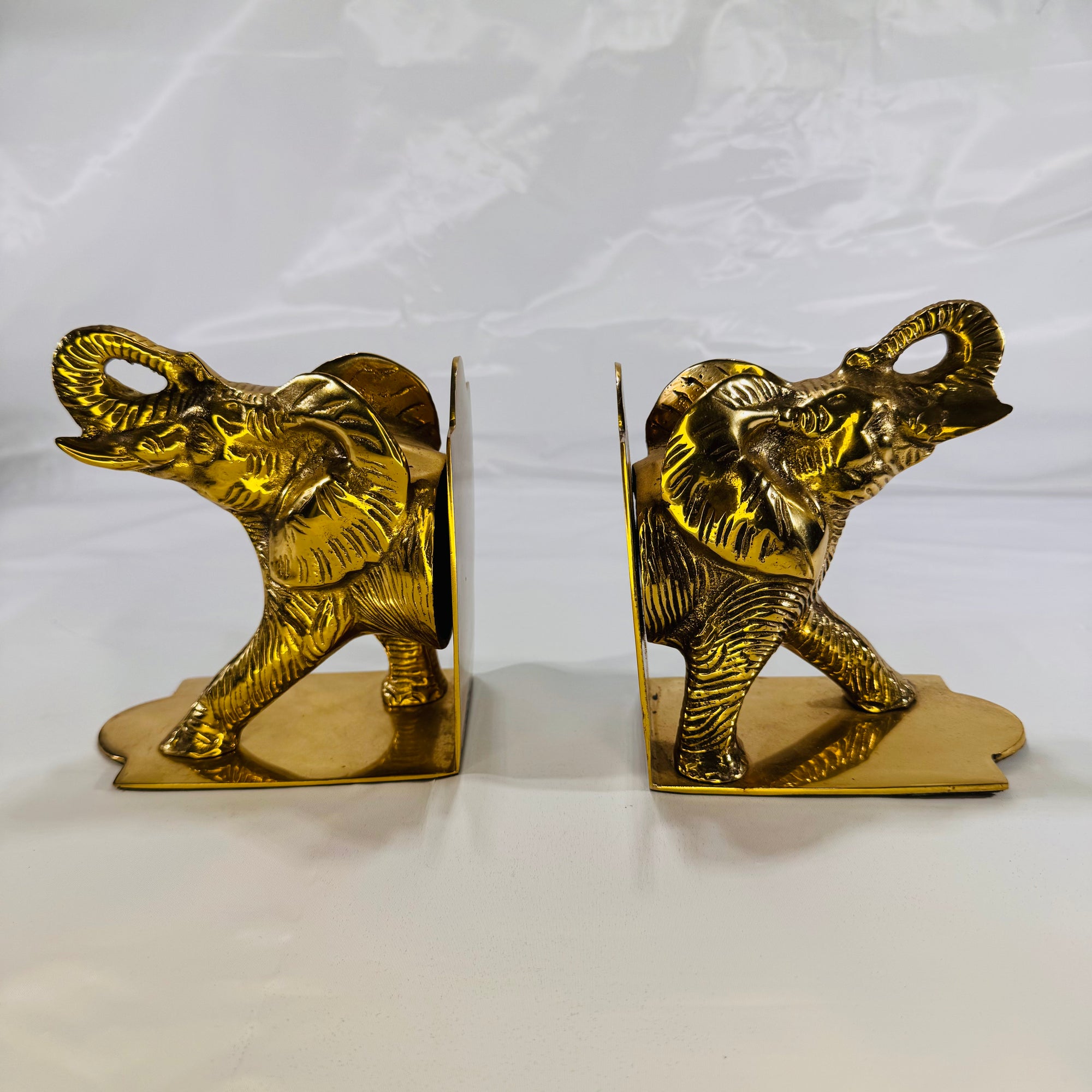 Ornate Metal Elephant Bookends, Vintage Decorative Pair