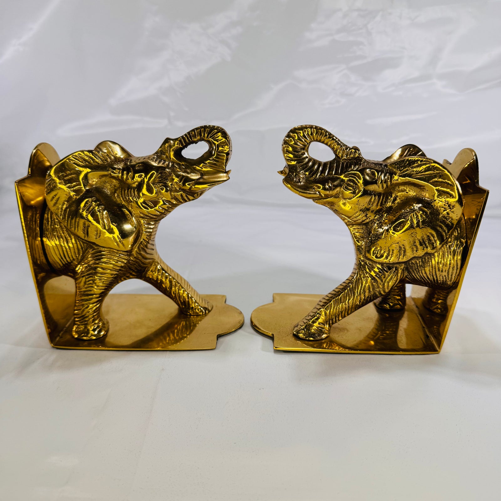 Ornate Metal Elephant Bookends, Vintage Decorative Pair