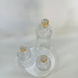 Vintage Homco Peg Votive Candle Holders Set of 3 Clear Glass Diamond Cut Cups 1970s Art Deco MCM Style