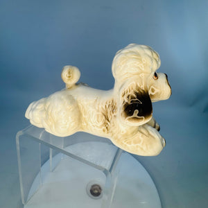 Vintage Lefton Poodle Ceramic Dog Figurine White Curly Coat Black Accents Korea 04714 4x3x2 Mid Century Decor
