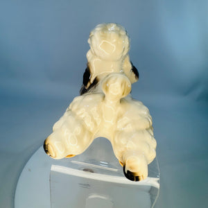 Vintage Lefton Poodle Ceramic Dog Figurine White Curly Coat Black Accents Korea 04714 4x3x2 Mid Century Decor
