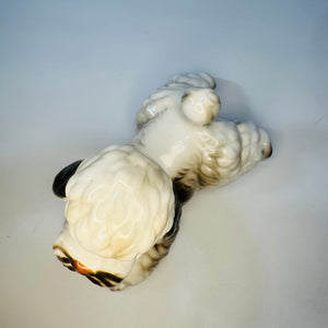 Vintage Lefton Poodle Ceramic Dog Figurine White Curly Coat Black Accents Korea 04714 4x3x2 Mid Century Decor