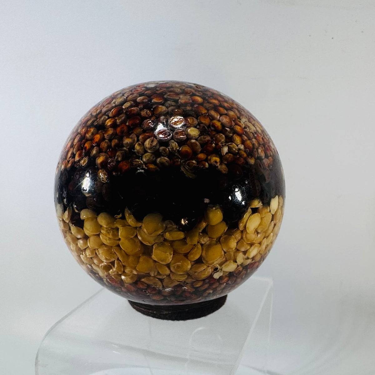 Vintage Lucite Seed Paperweight Sphere, Mid Century Farm Seed Ball, Acrylic Bean Ball Desk Decor, Resin Agricultural Display