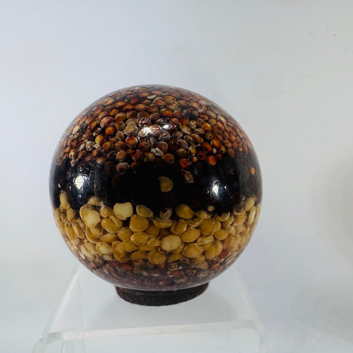 Vintage Lucite Seed Paperweight Sphere, Mid Century Farm Seed Ball, Acrylic Bean Ball Desk Decor, Resin Agricultural Display