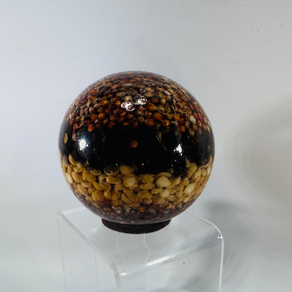 Vintage Lucite Seed Paperweight Sphere, Mid Century Farm Seed Ball, Acrylic Bean Ball Desk Decor, Resin Agricultural Display
