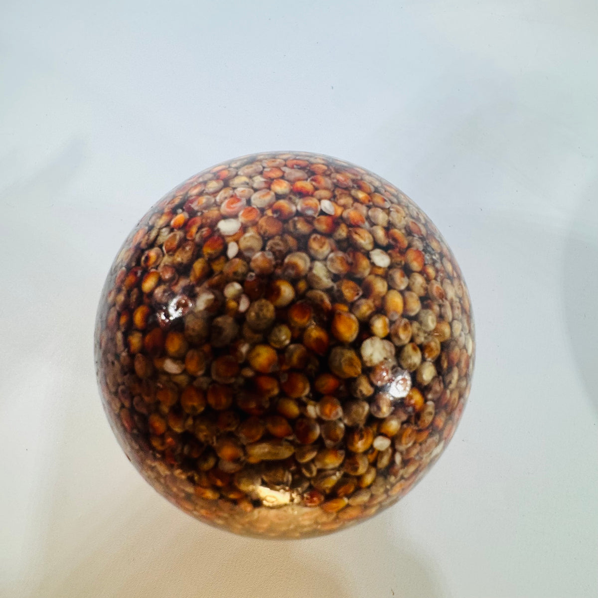Vintage Lucite Seed Paperweight Sphere, Mid Century Farm Seed Ball, Acrylic Bean Ball Desk Decor, Resin Agricultural Display
