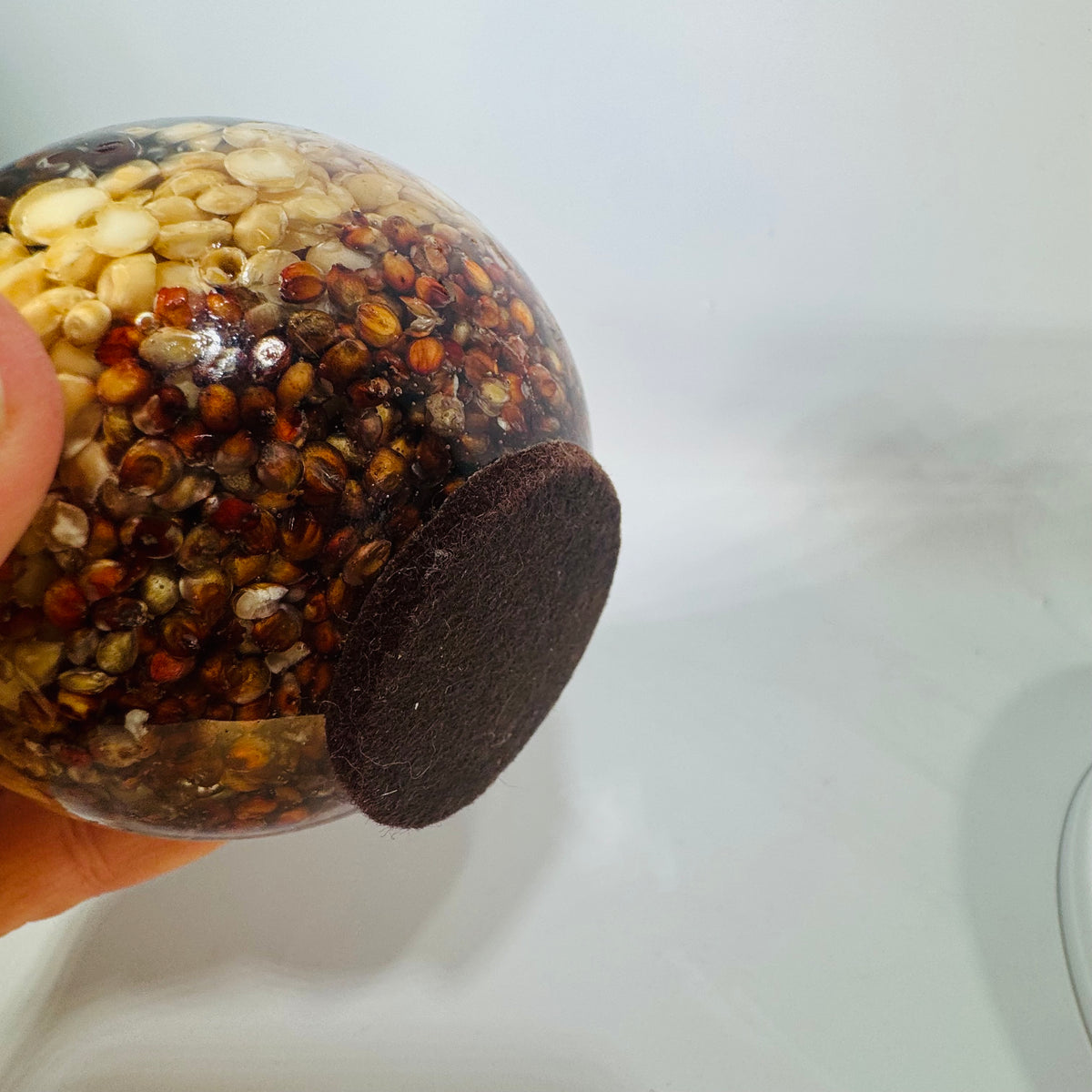 Vintage Lucite Seed Paperweight Sphere, Mid Century Farm Seed Ball, Acrylic Bean Ball Desk Decor, Resin Agricultural Display