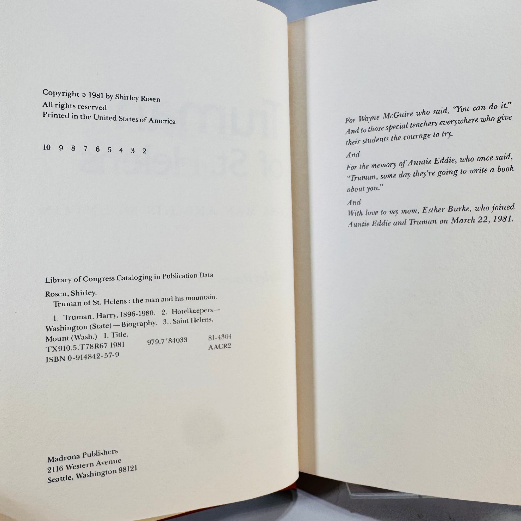 Biography & Regional History — Truman of St. Helens: The Man and His Mountain (1981) — Shirley Rosen | HC w/ Dust Jacket, Photo Plates