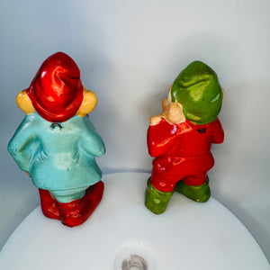 Vintage Japan Elf Gnome Figurines Set of 3, Chalkware Christmas Ornaments, 1950s 1960s Shelf Sitters, Cottagecore Fairy Garden Decor