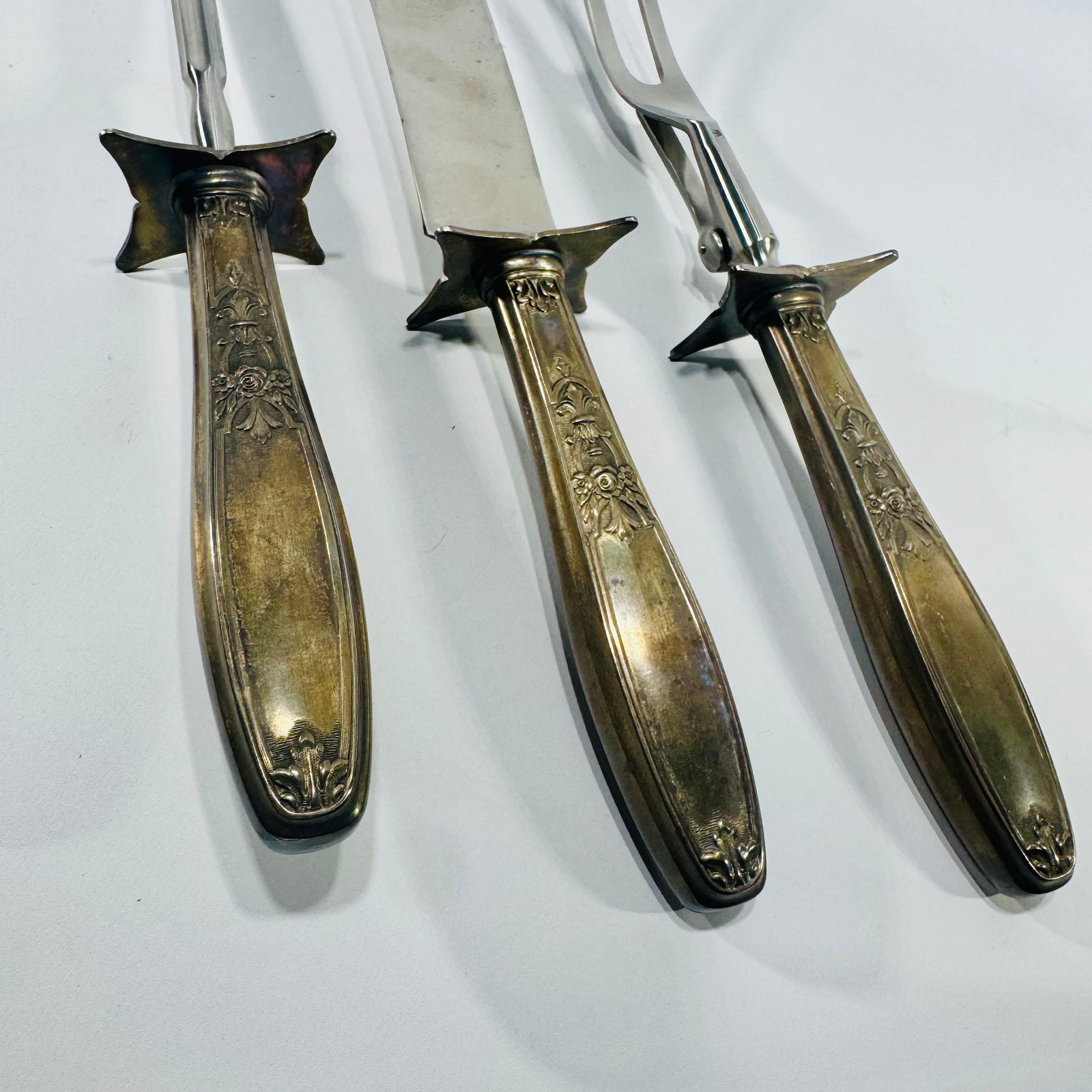 1847 Rogers Bros Silver Plate Carving Set INSICO Stainless Knife Fork Sharpener Vintage Serving Set 3 Piece