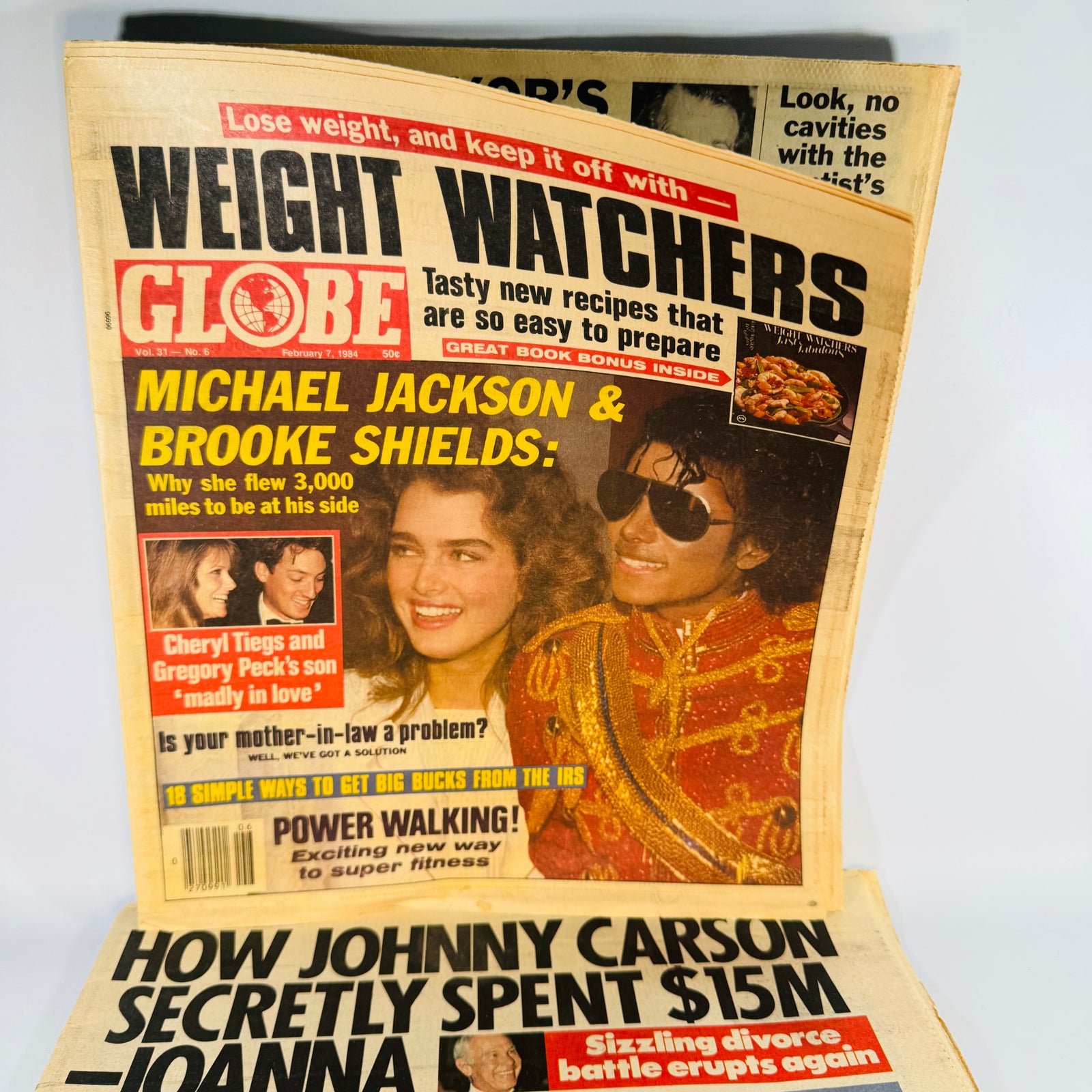 Vintage Michael Jackson Tabloid Pair — Globe Feb. 7, 1984 & Star Feb. 21, 1984 — Brooke Shields Cover Stories, Pop Culture / Celebrity Tabloid