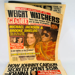 Vintage Michael Jackson Tabloid Pair — Globe Feb. 7, 1984 & Star Feb. 21, 1984 — Brooke Shields Cover Stories, Pop Culture / Celebrity Tabloid
