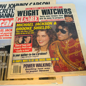 Vintage Michael Jackson Tabloid Pair — Globe Feb. 7, 1984 & Star Feb. 21, 1984 — Brooke Shields Cover Stories, Pop Culture / Celebrity Tabloid