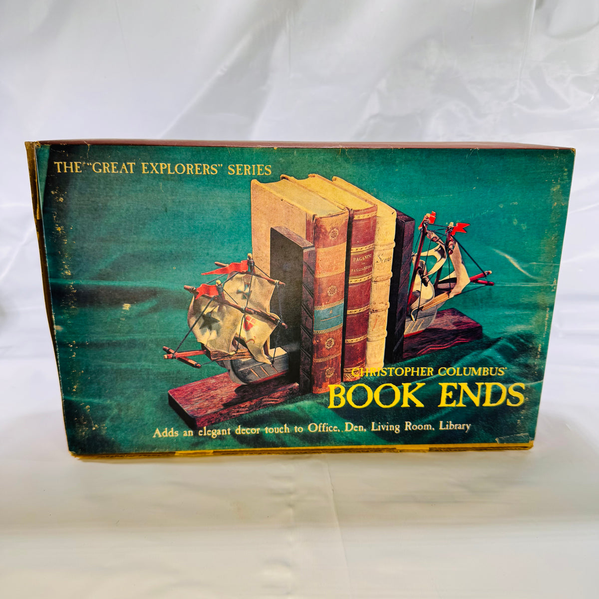 Vintage Ship Wooden Bookends The Great Explorers Series  Christopher Columbus 1968 Dan-Dee Imports