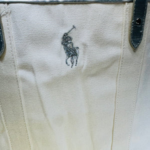 Ralph Lauren Fragrances Ivory Canvas Tote Silver Trim Big Pony