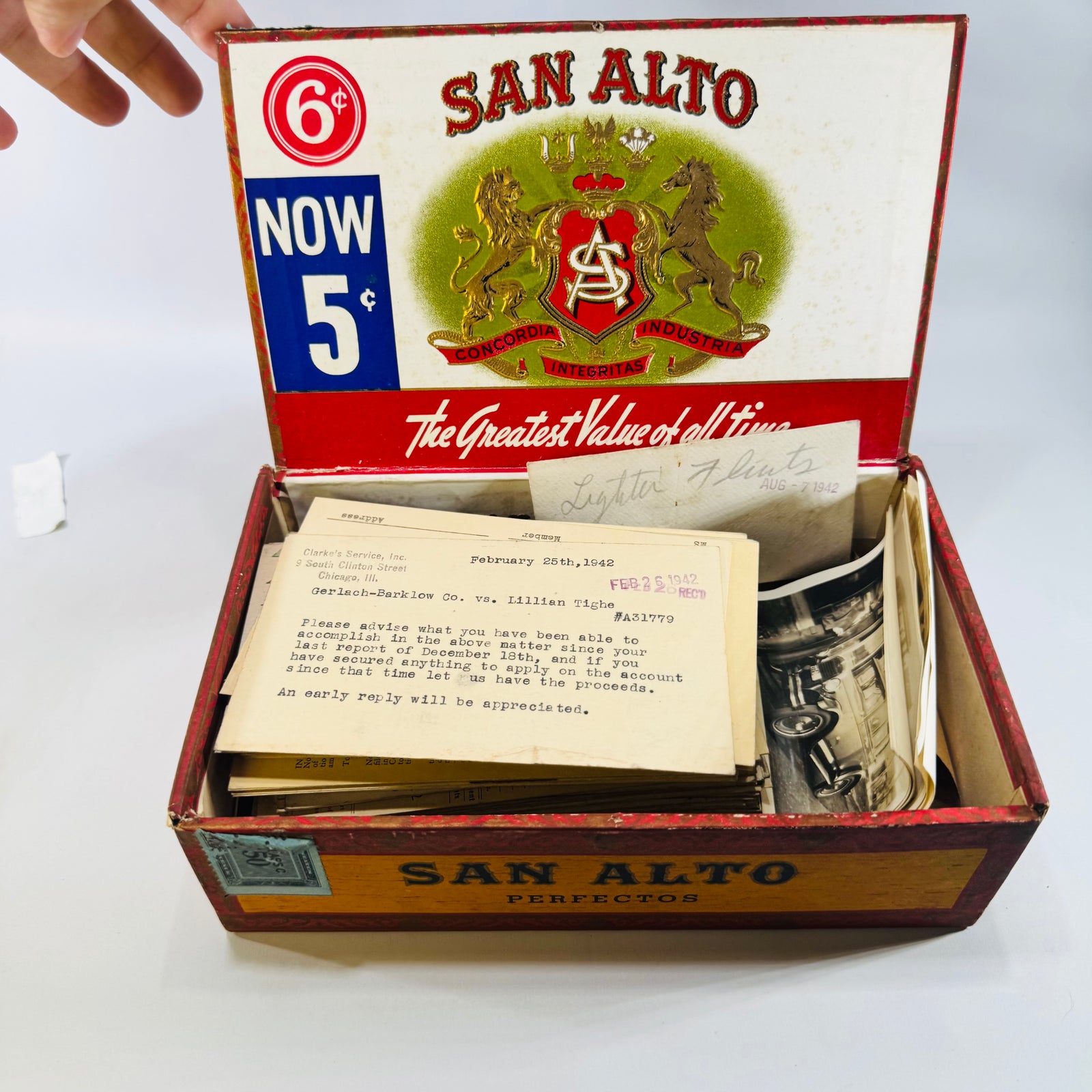San Alto Perfectos Cigar Box with E.M. Priest Chicago Photo Letter Archive