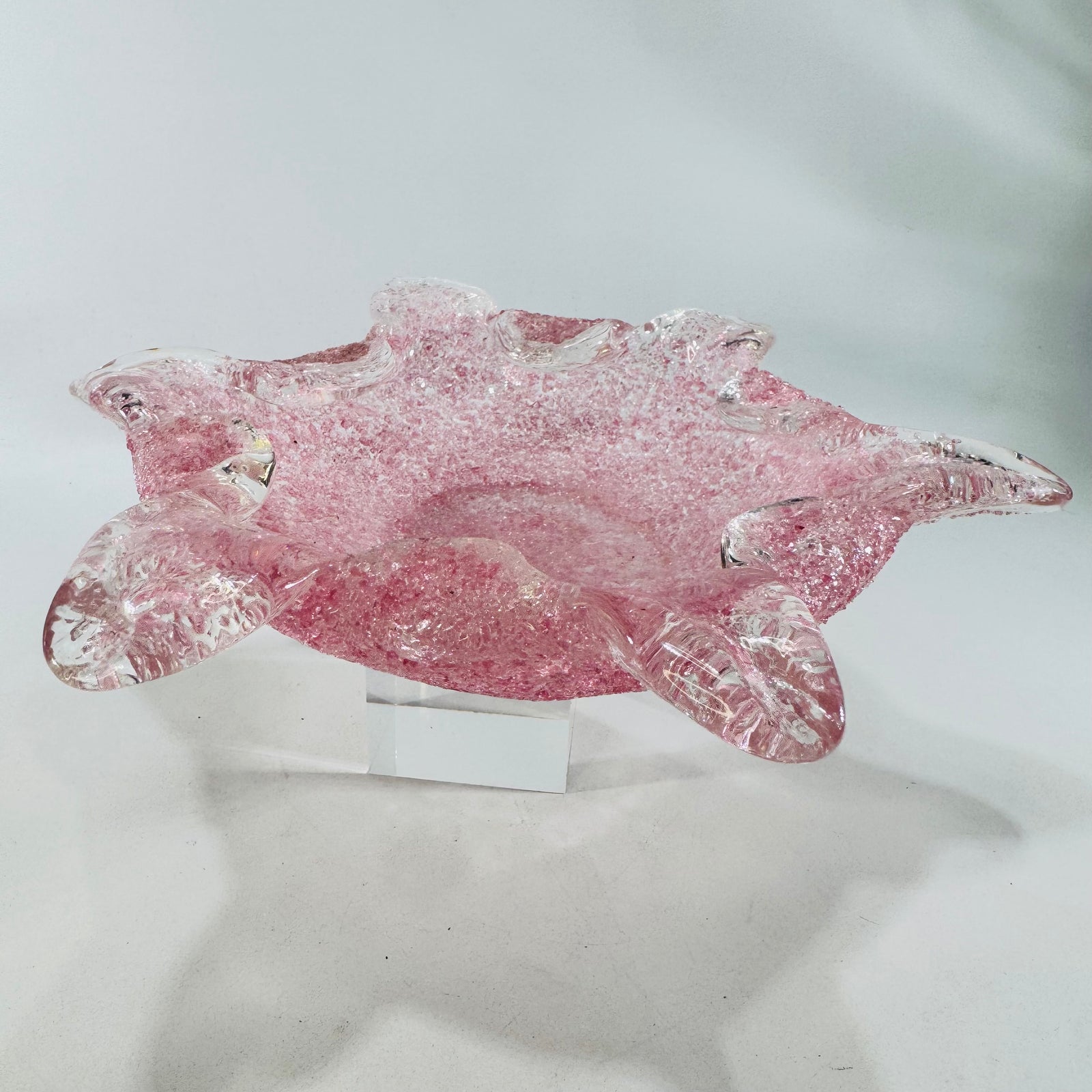Fratelli Toso Pink Overshot Murano Starburst Glass Bowl