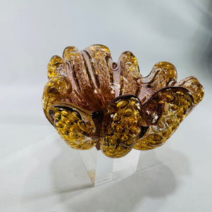 Murano Style Gold Fleck Pink Art Glass Leaf Bowl Ashtray