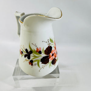 Orange Brown Floral Ceramic Creamer Mid Century Gold Trim
