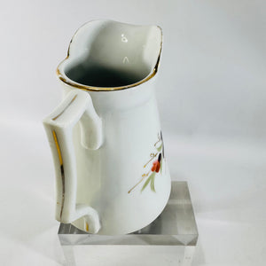 Orange Brown Floral Ceramic Creamer Mid Century Gold Trim