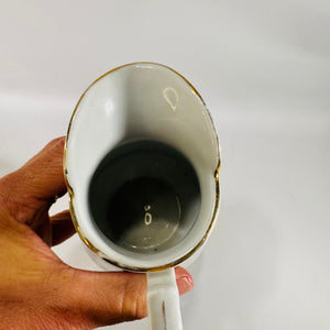 Orange Brown Floral Ceramic Creamer Mid Century Gold Trim
