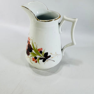 Orange Brown Floral Ceramic Creamer Mid Century Gold Trim