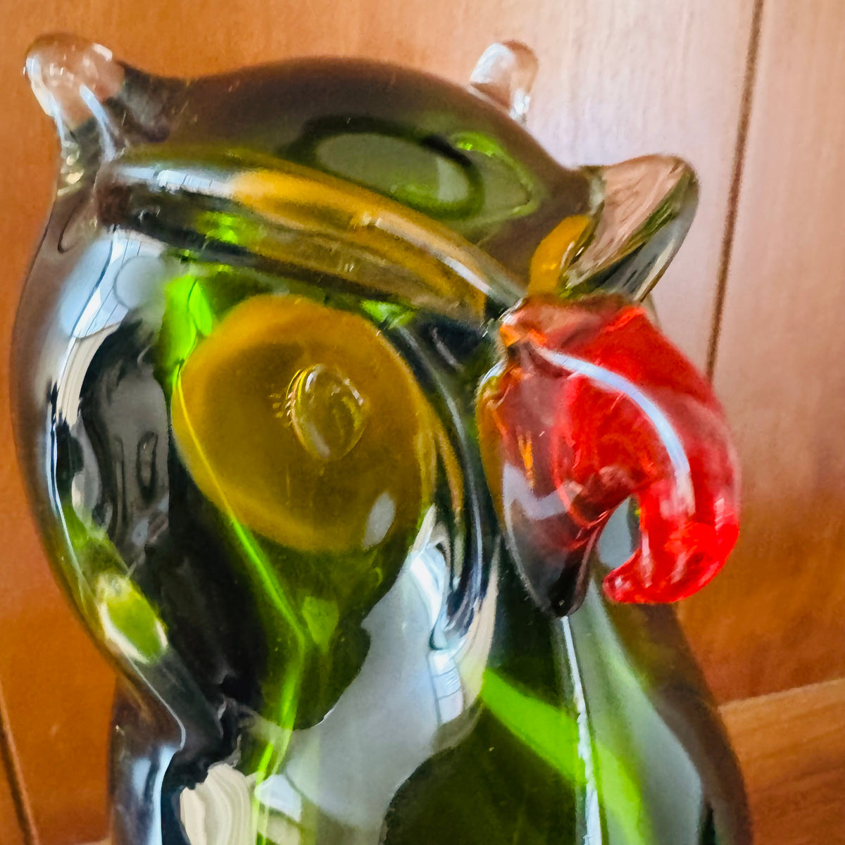 Vintage Murano Style Art Glass Owl, Handblown Green Owl Figurine, Mid Century Italian Glass, Bookshelf Library Decor