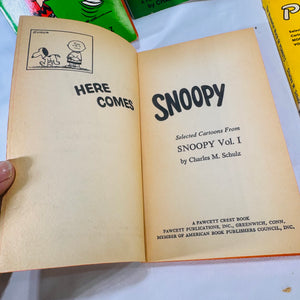 Seven Charlie Brown & Snoopy Cartoon Paperbacks by Charles M. Schulz (1954–1966), Fawcett Crest