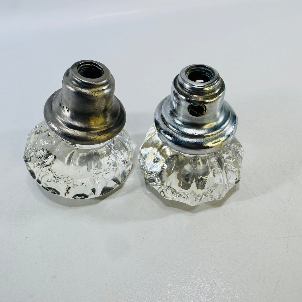 12 Point Clear Glass Door Knobs Pair 1920s to 1940s