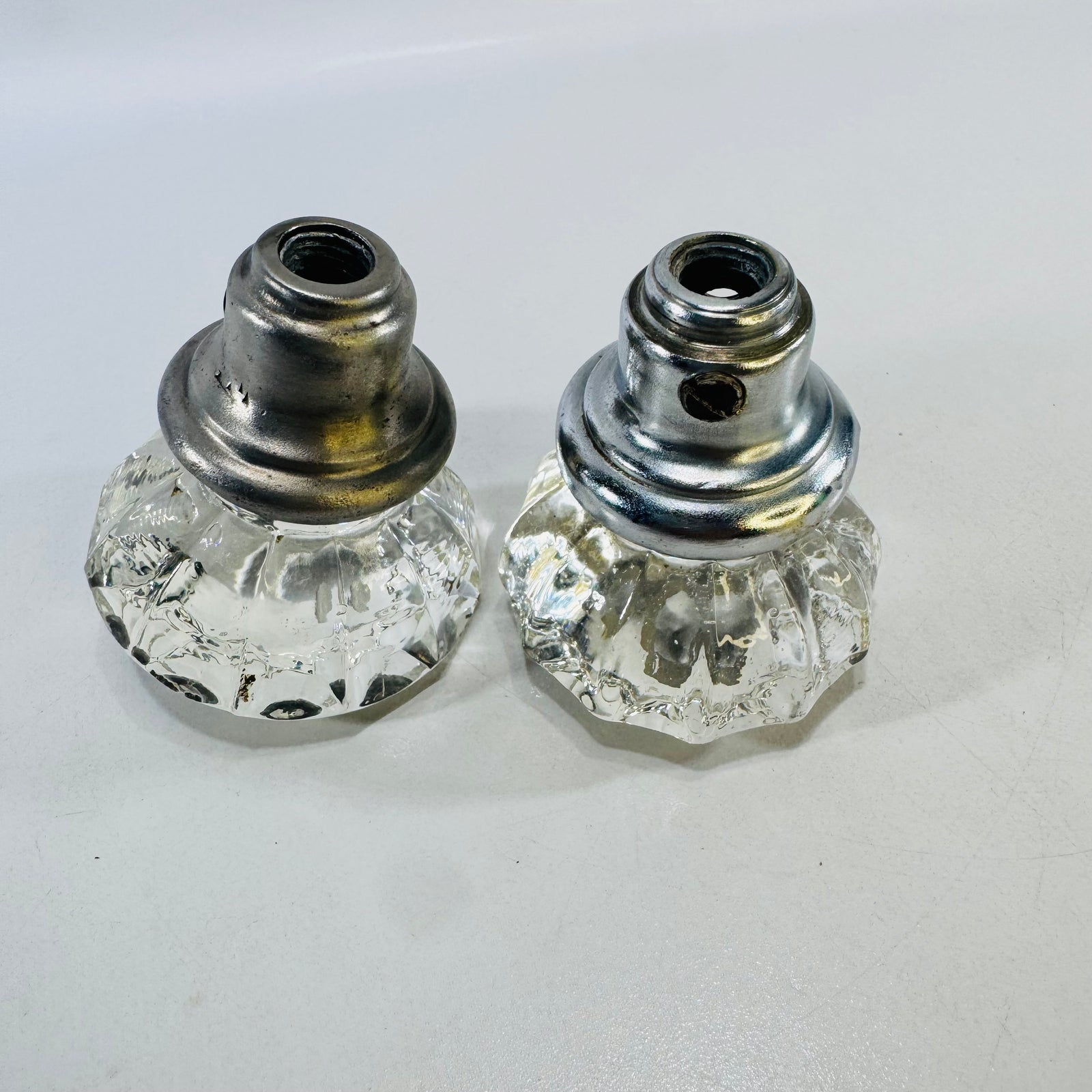 12 Point Clear Glass Door Knobs Pair 1920s to 1940s