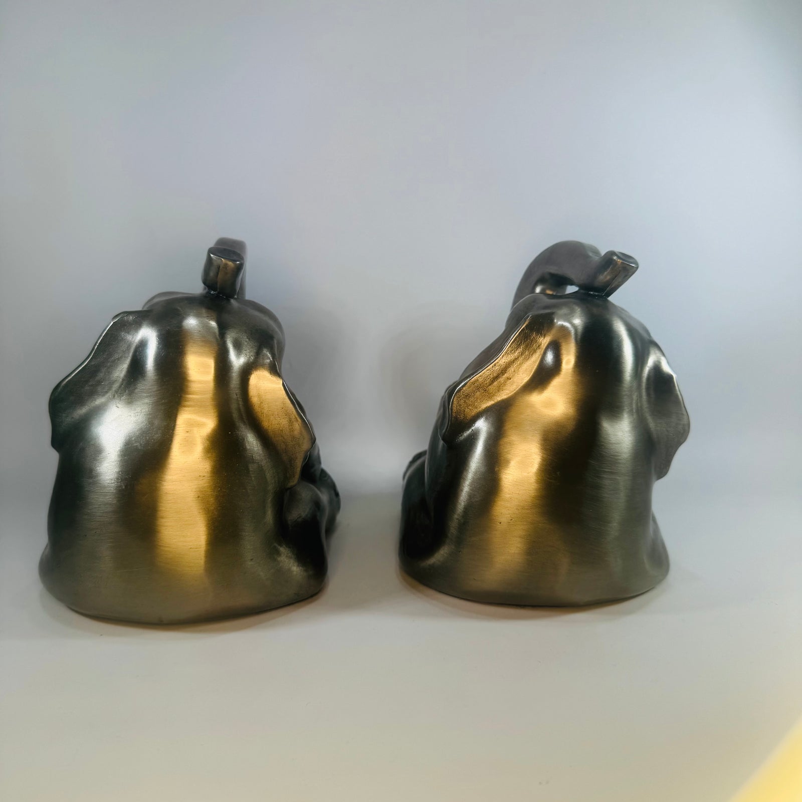 Vintage Elephant Bookends Pair PM Craftsman Philadelphia Manufacturing Pewter Finish Sitting Elephant Bookends Library Decor