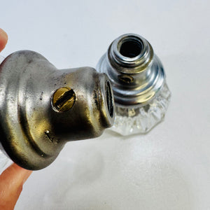 12 Point Clear Glass Door Knobs Pair 1920s to 1940s