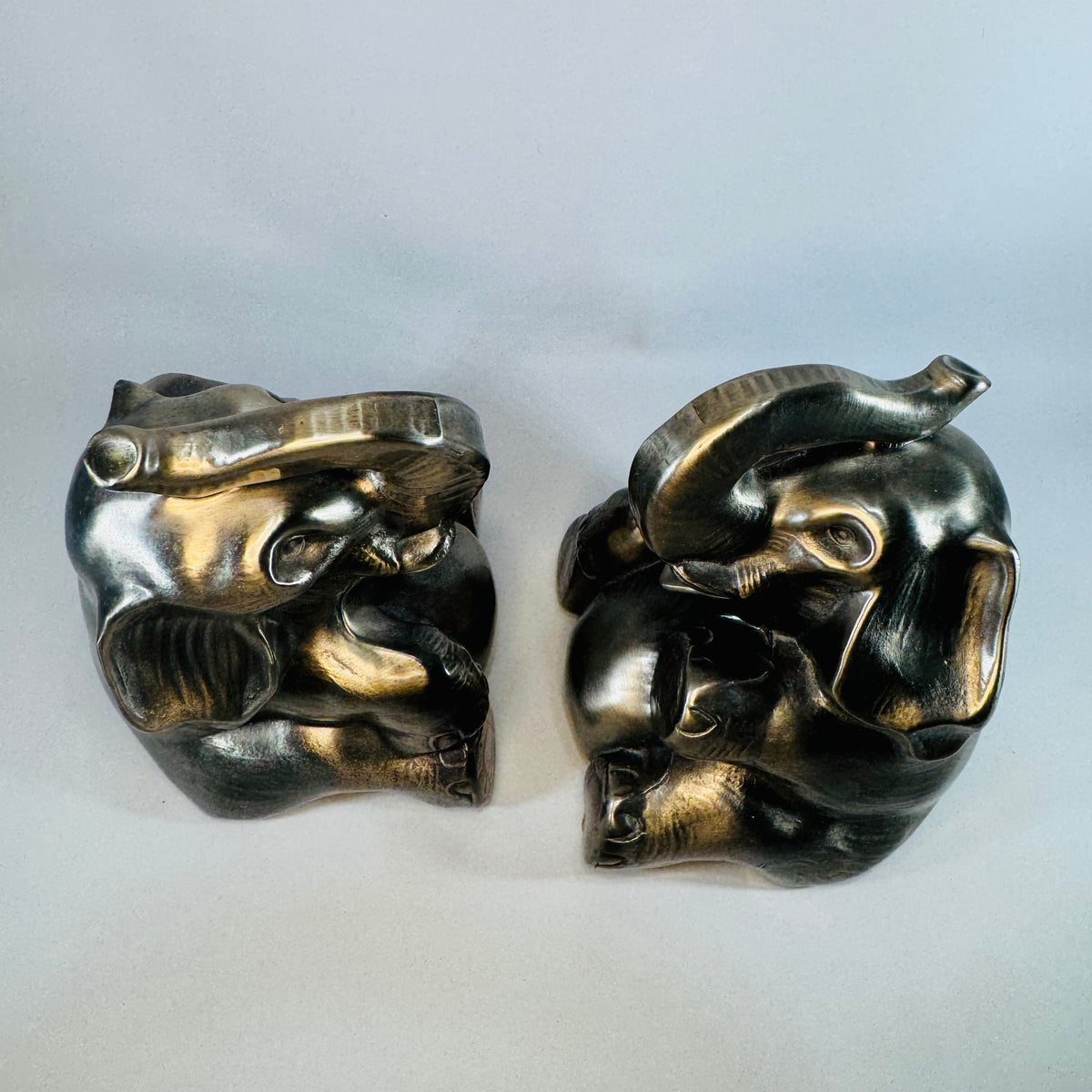 Vintage Elephant Bookends Pair PM Craftsman Philadelphia Manufacturing Pewter Finish Sitting Elephant Bookends Library Decor
