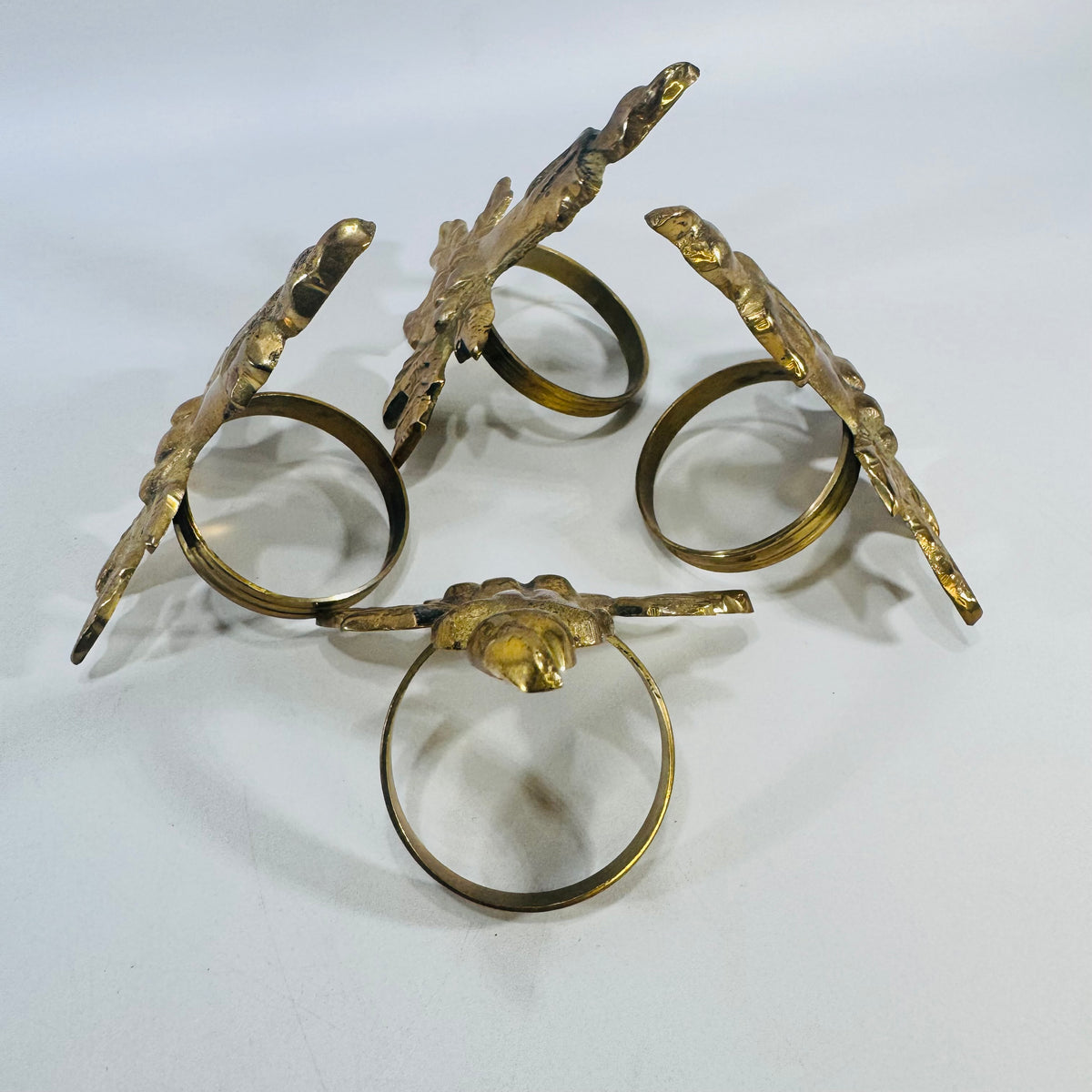Brass Candle Holly Napkin Rings Set of 4 Vintage Made in India