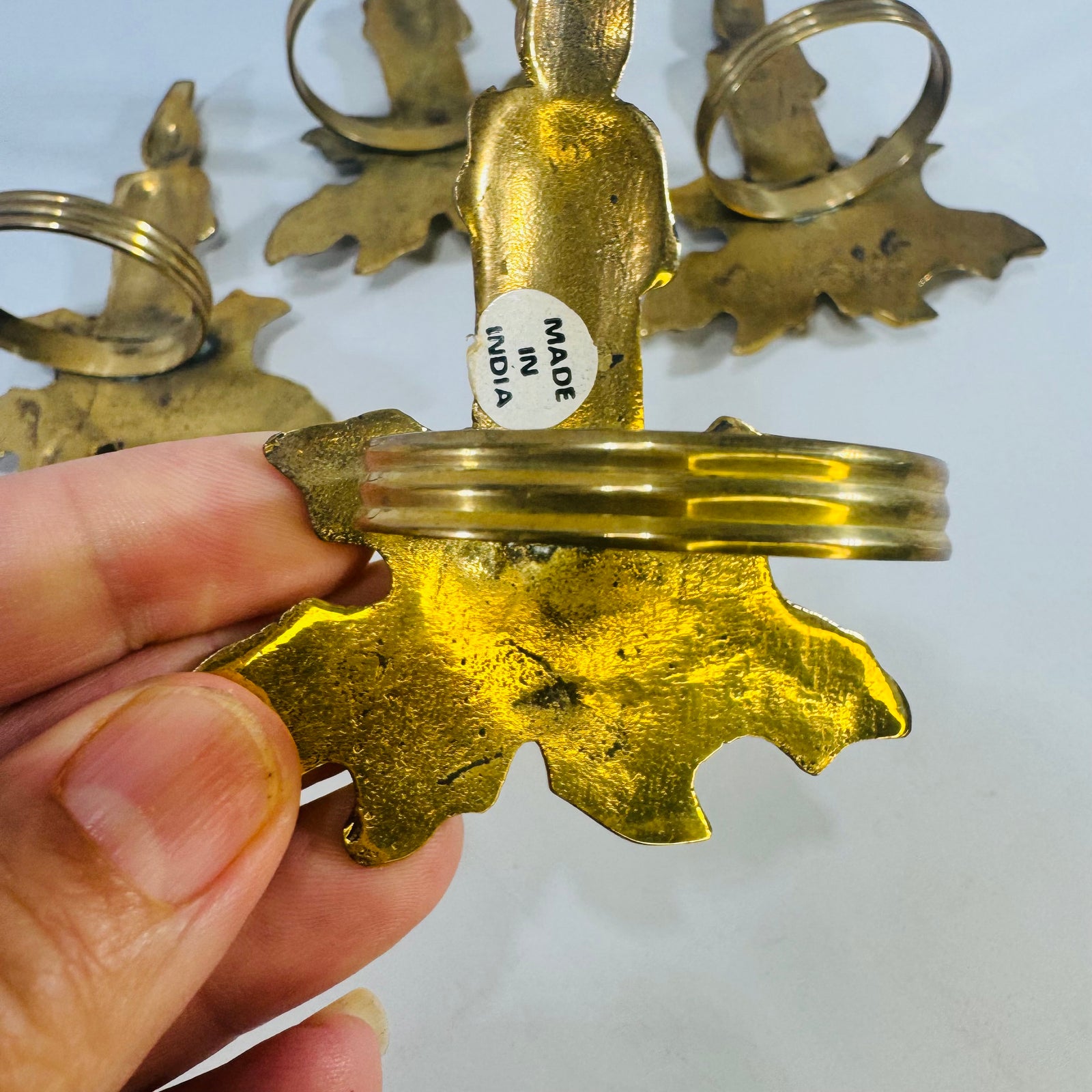 Brass Candle Holly Napkin Rings Set of 4 Vintage Made in India