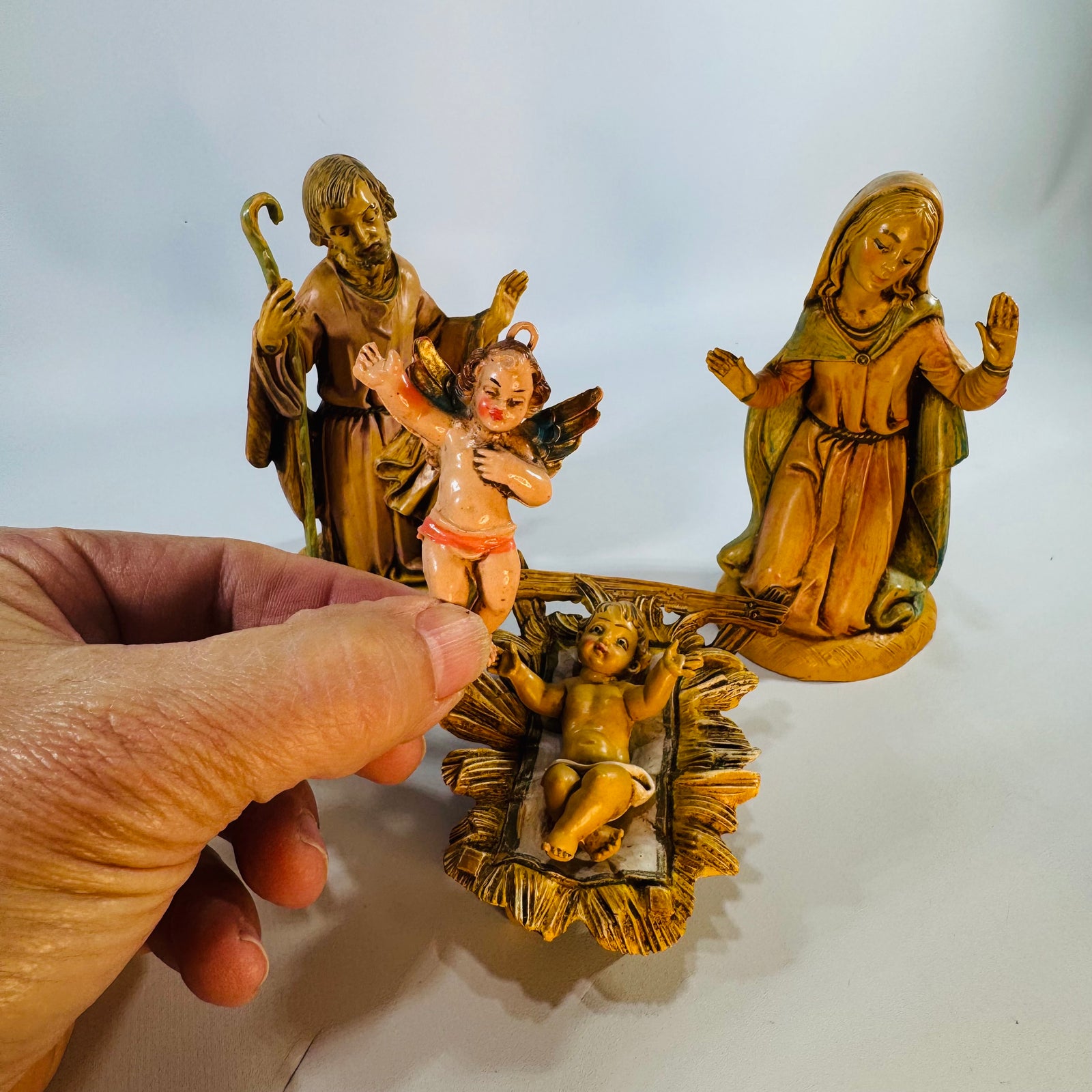 Vintage Fontanini Depose Italy Nativity Set, Holy Family with Angel, 1980s Italian Nativity Figurines, Christmas Creche Decor